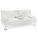 White Faux Leather Convertible Sofa with Storage F7218