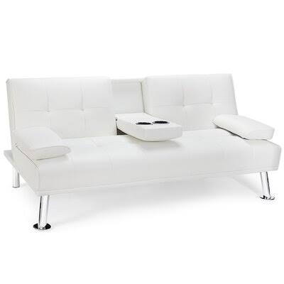 White Faux Leather Convertible Sofa with Storage F7218
