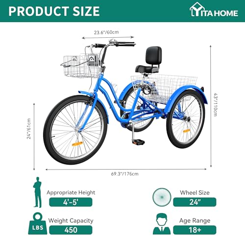 24 & 26 Inch 3-Wheel Adult Tricycle with Front and Rear Baskets N14110