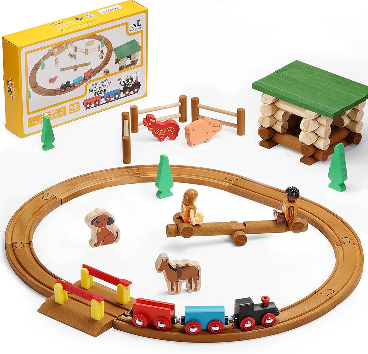 60 PCS Wooden Train Set Building Blocks Construction Toy R556