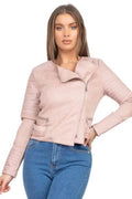 Quilted Sleeves Zip-Up Biker Jacket J293788