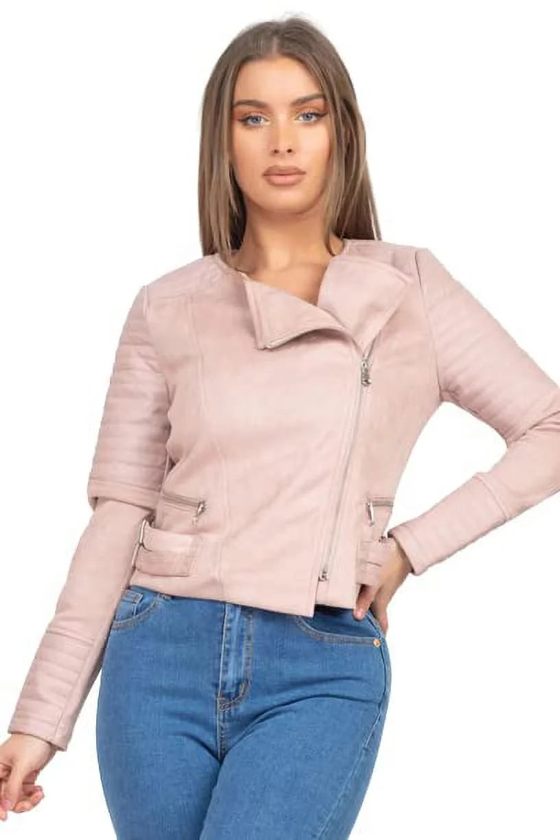 Quilted Sleeves Zip-Up Biker Jacket J293788