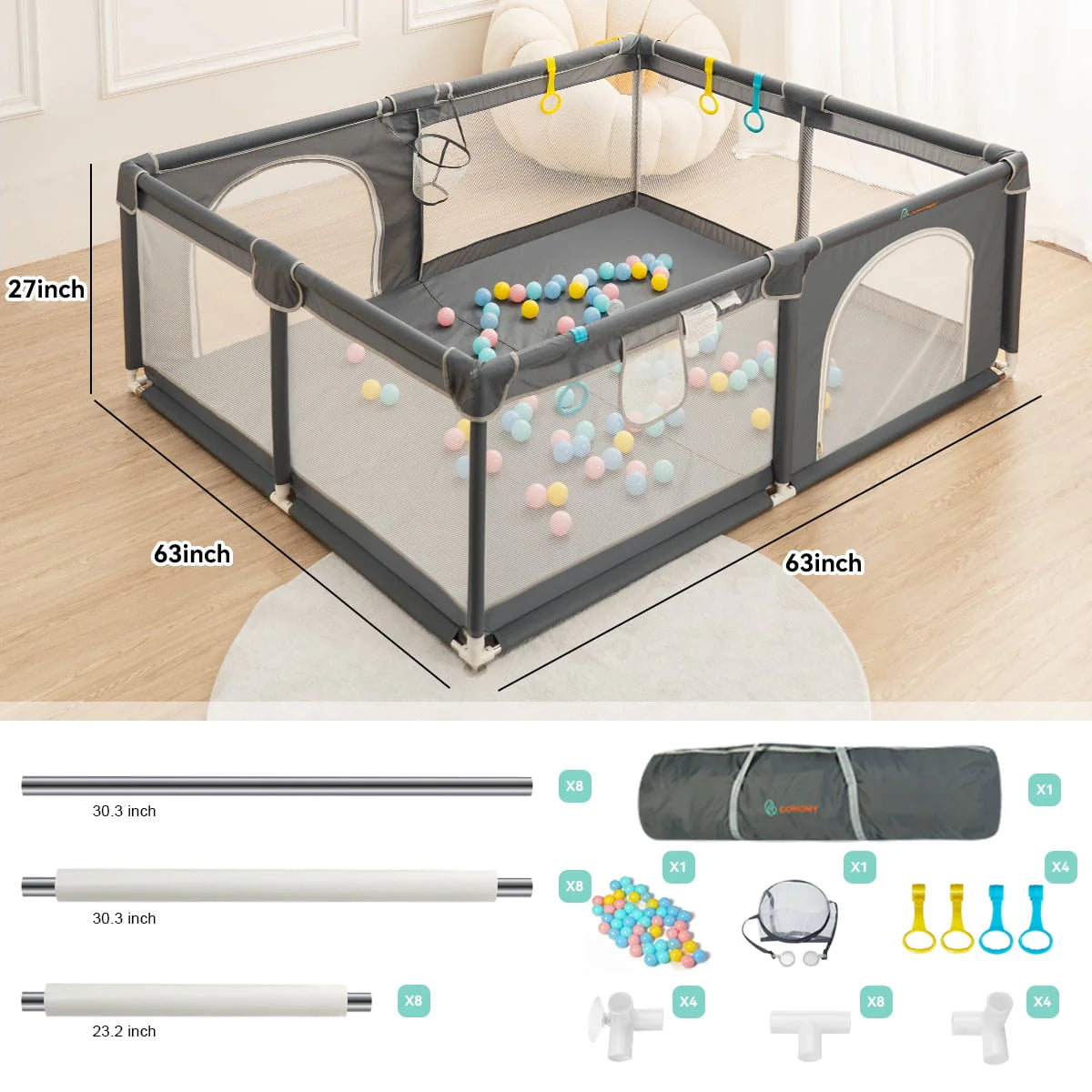 63x63'' Gray Baby Playpen A546809