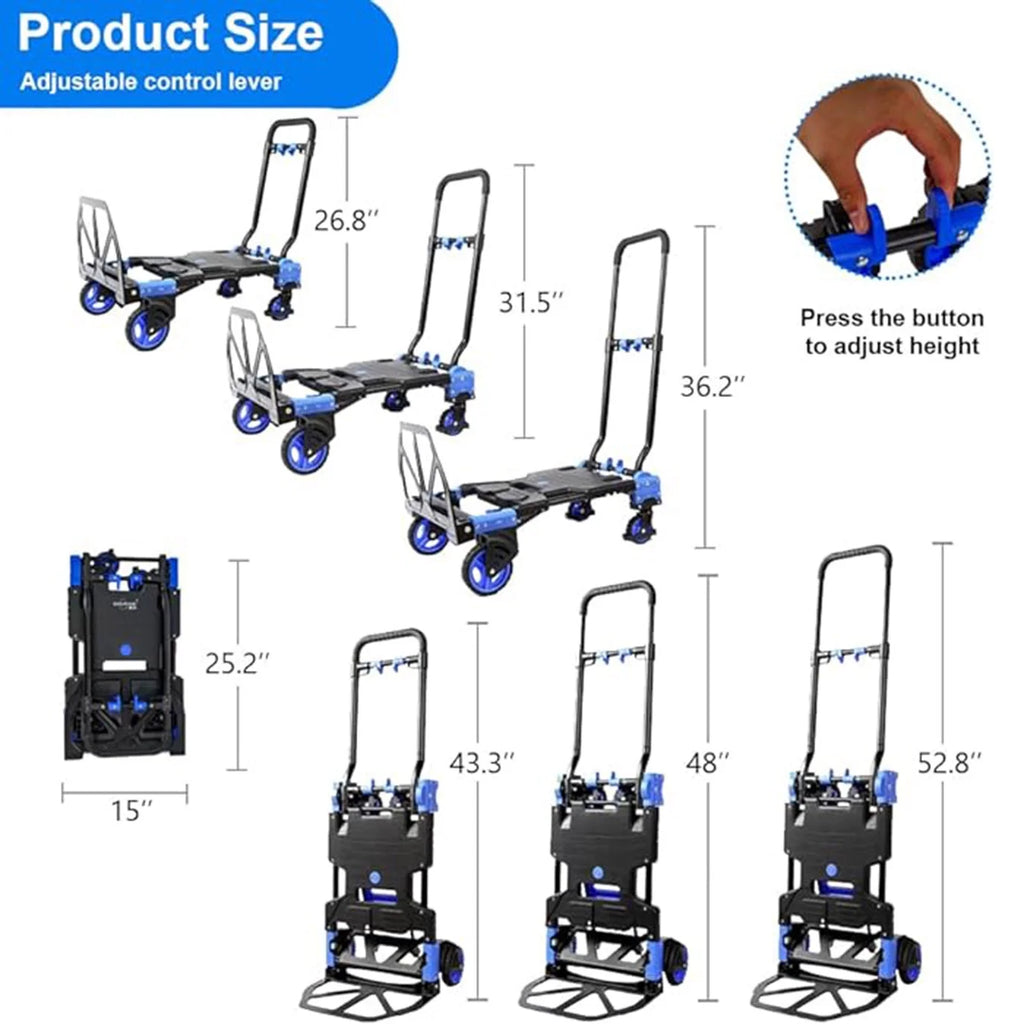 Folding Hand Truck Dolly with Retractable Handle and 4 Wheels Y50106