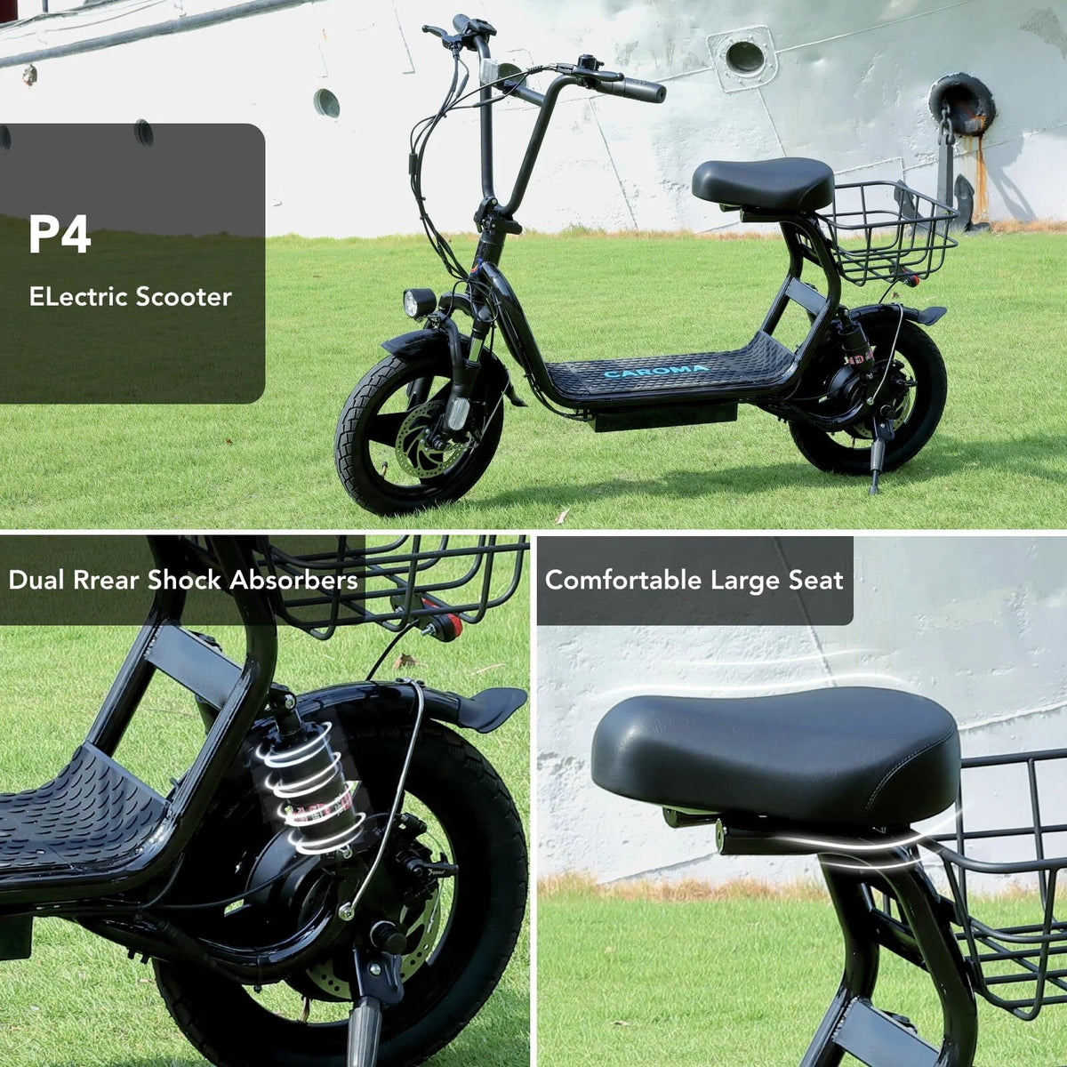 Black 500W Electric Scooter with Seat, 14" Tires, 20 MPH Max, 15 Miles Range U82575
