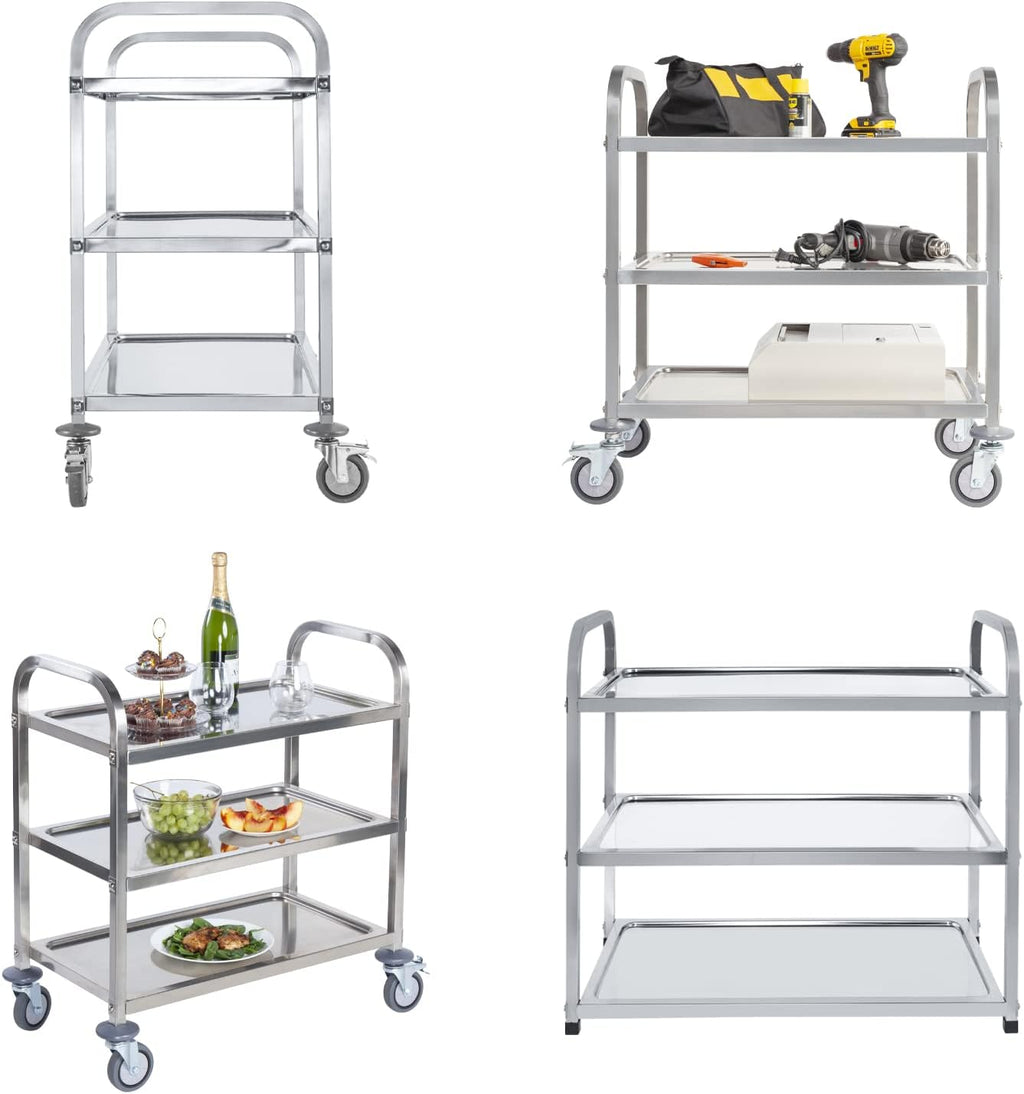Stainless Steel 3 Tier Rolling Utility Cart with Locking Wheels U84018
