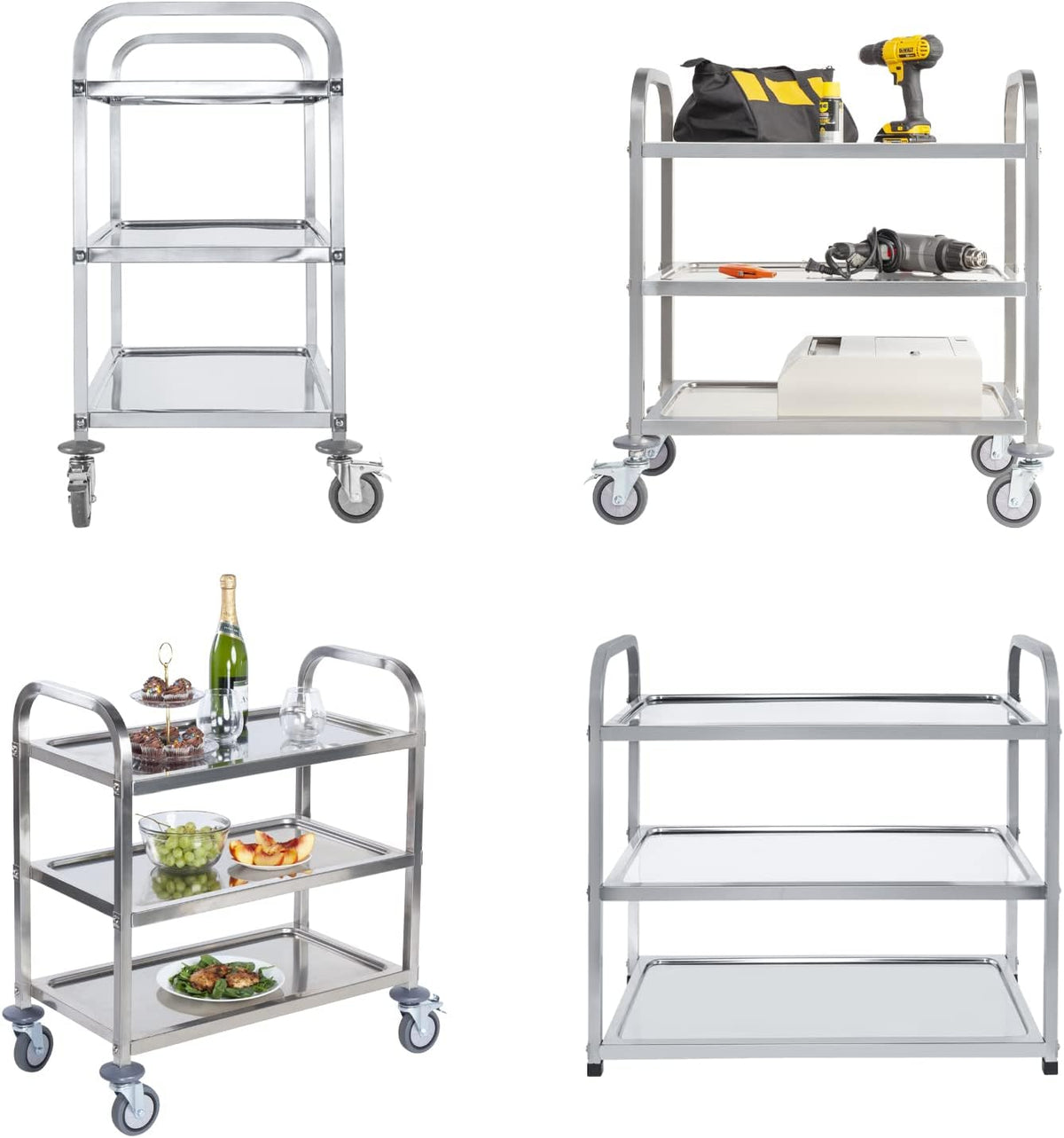 Stainless Steel 3 Tier Rolling Utility Cart with Locking Wheels U84018