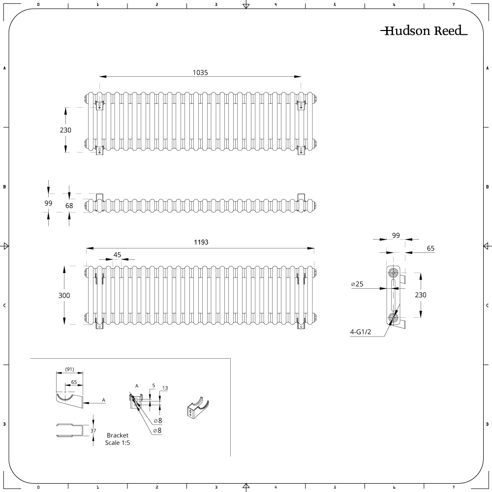 White Horizontal 2-Column Cast-Iron Style Radiator H969