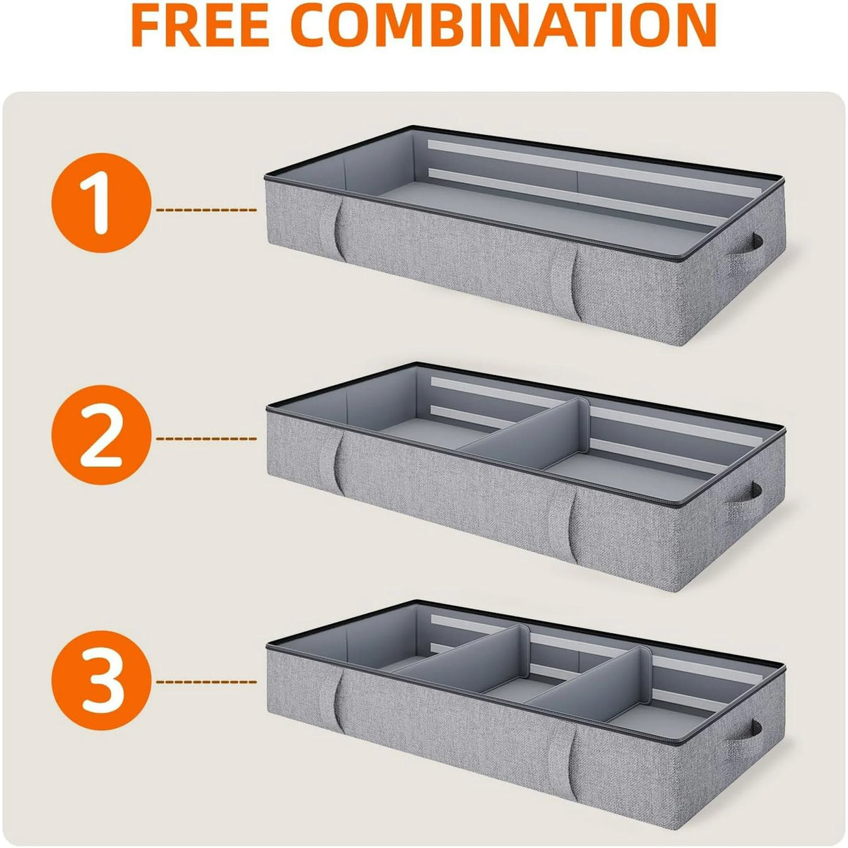 Grey 2 Pack Under Bed Storage Containers with Dividers D702
