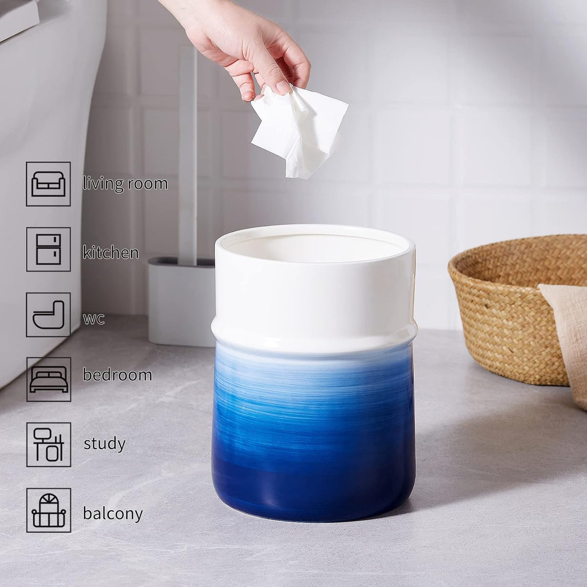 Round Small Navy Blue Trash Can H590005