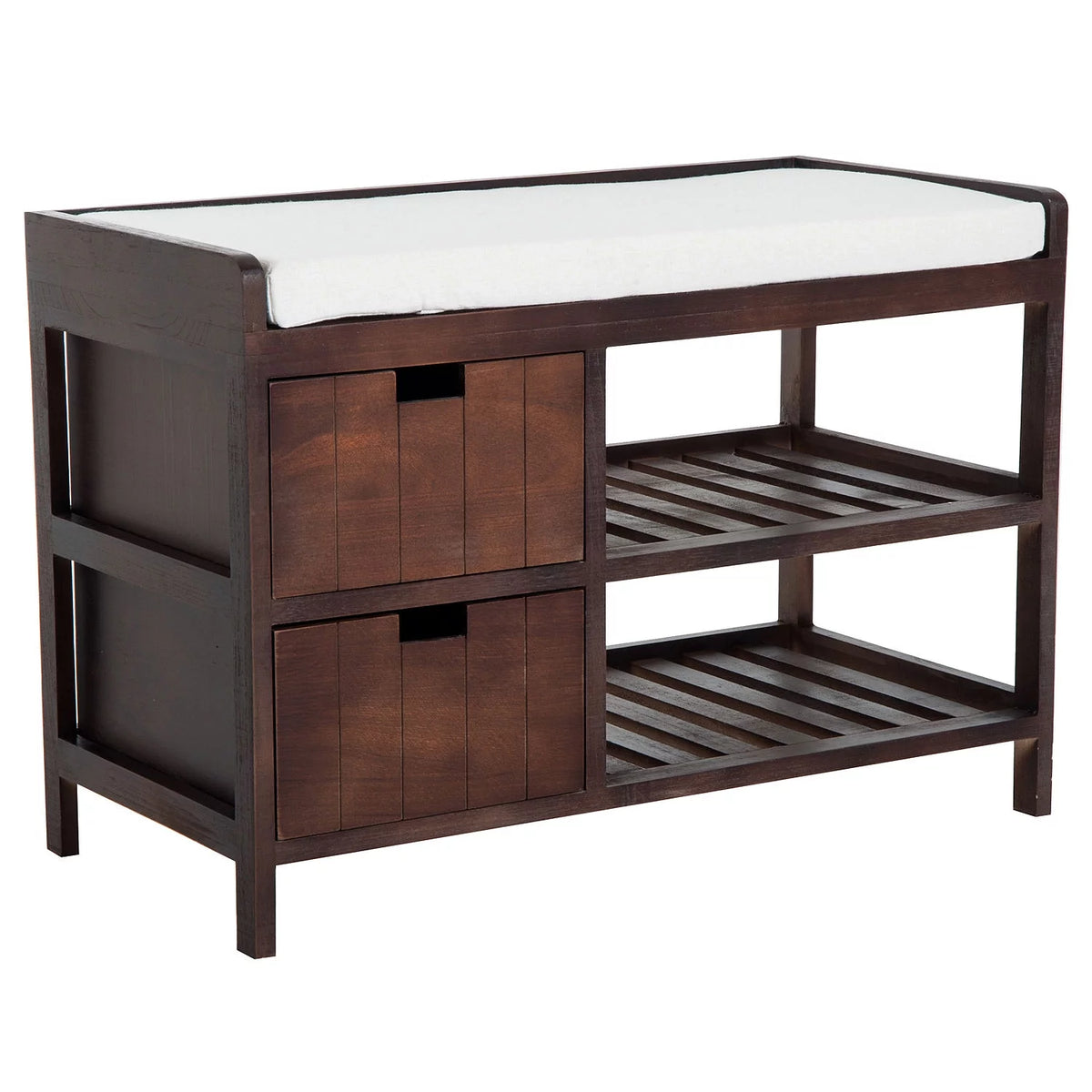 Compact Rustic Wooden Shoe Rack Bench with Drawers O9584