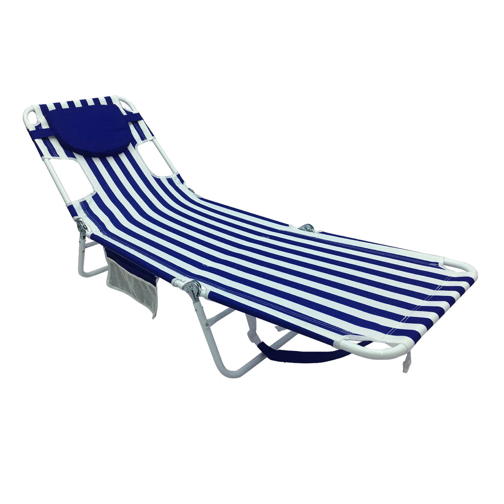 Blue & White Stripe Folding Beach Lounger 2-Pack O36174