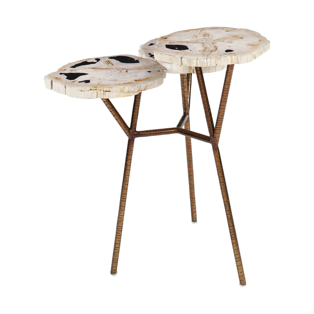 Bronze Petrified Stone 3 Tier Accent Table with Gold Base X5863