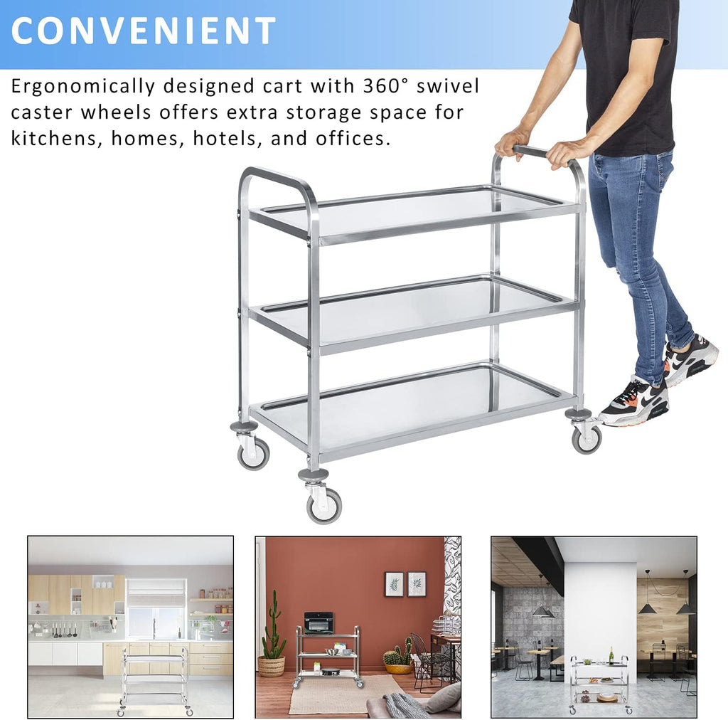 Stainless Steel 3 Tier Rolling Utility Cart with Locking Wheels U84018