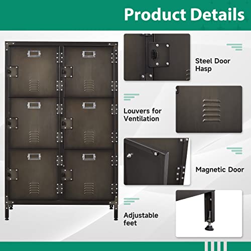 Metal Storage Locker 47" Steel 6 Door Lockable Adjustable Feet Cabinets W215911