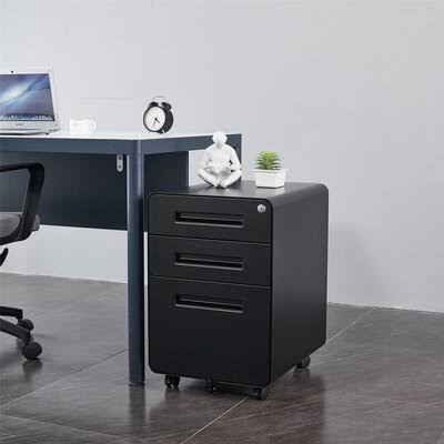 Black 3 Drawer Mobile Filing Cabinet S33309
