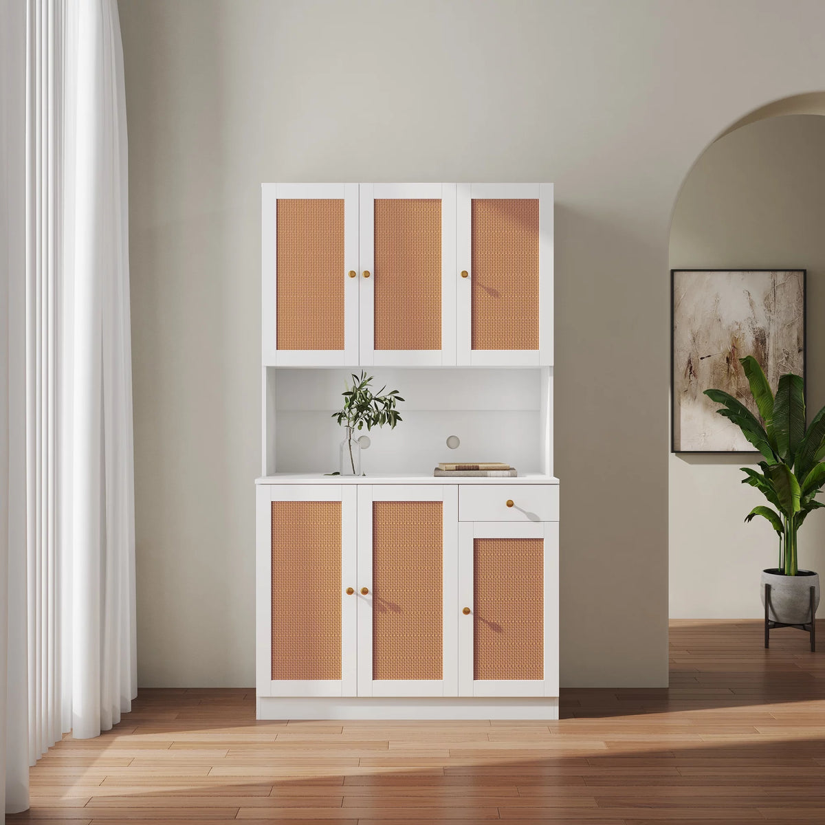 70.87" Tall White Wardrobe with 6 Doors, 1 Shelf and 1 Drawer P5502