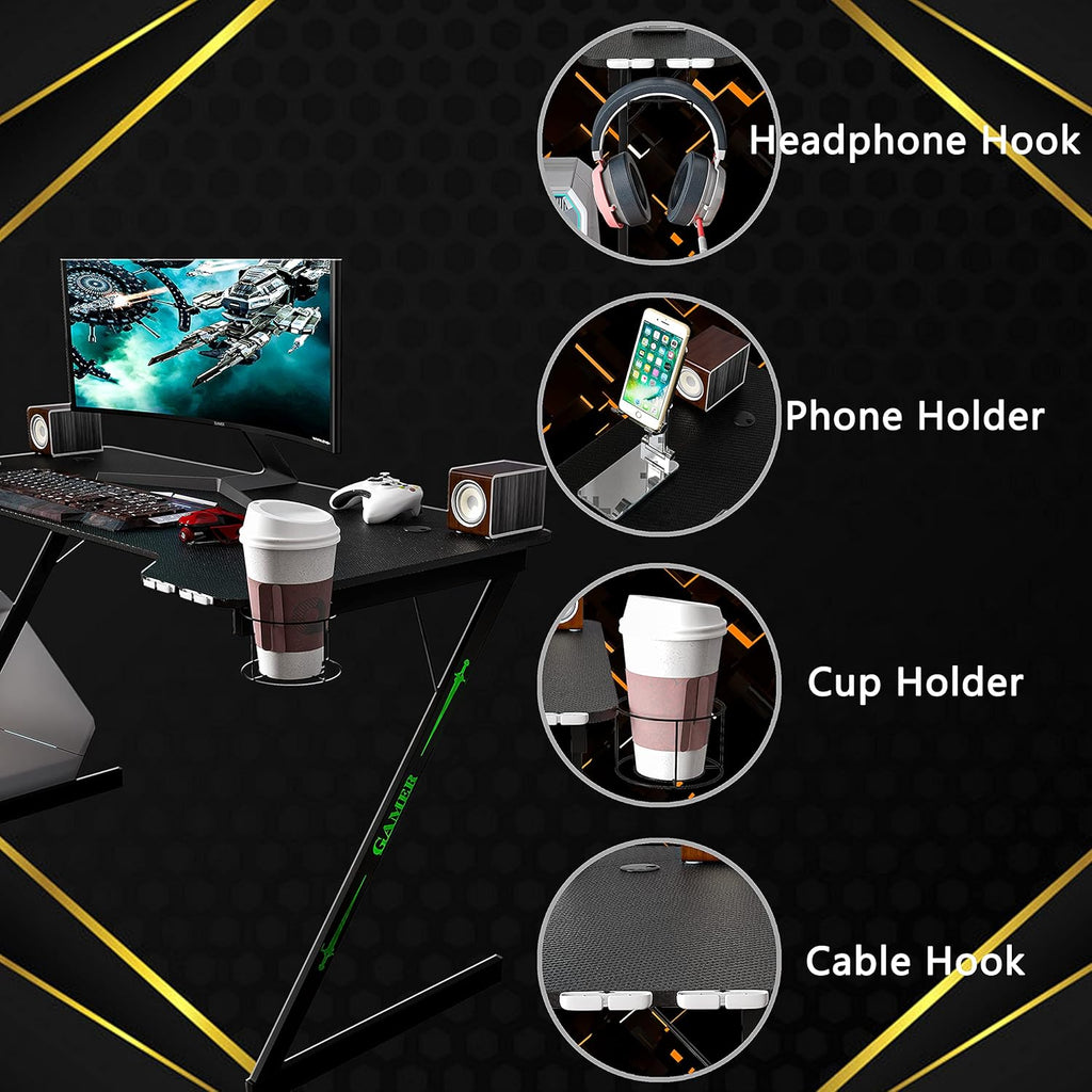 Black 47 inch Gaming Desk with Carbon Fiber Surface B734968