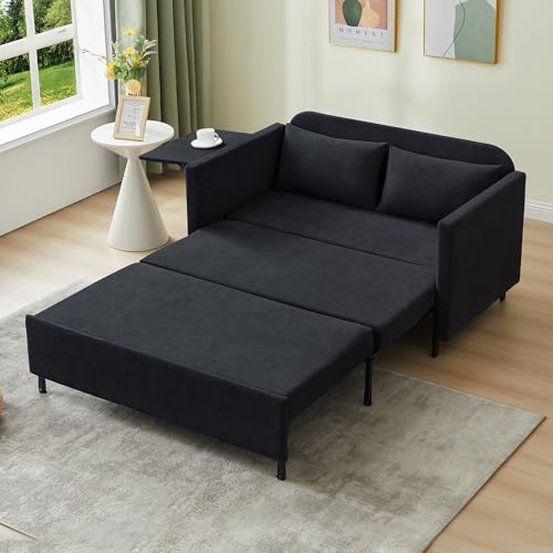 3-in-1 Sleeper Sofa Bed, 51'' Convertible Folding Couch with Pullout Bed, Chenille Futon Sleeper Sofa with Side Table and 2 Pillows, Grey F321044