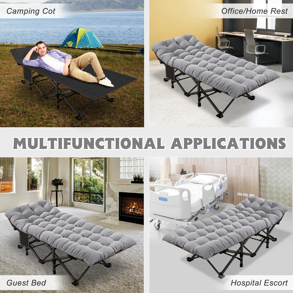 78" Oversized Folding Cot with Mattress and Carry Bag V28113