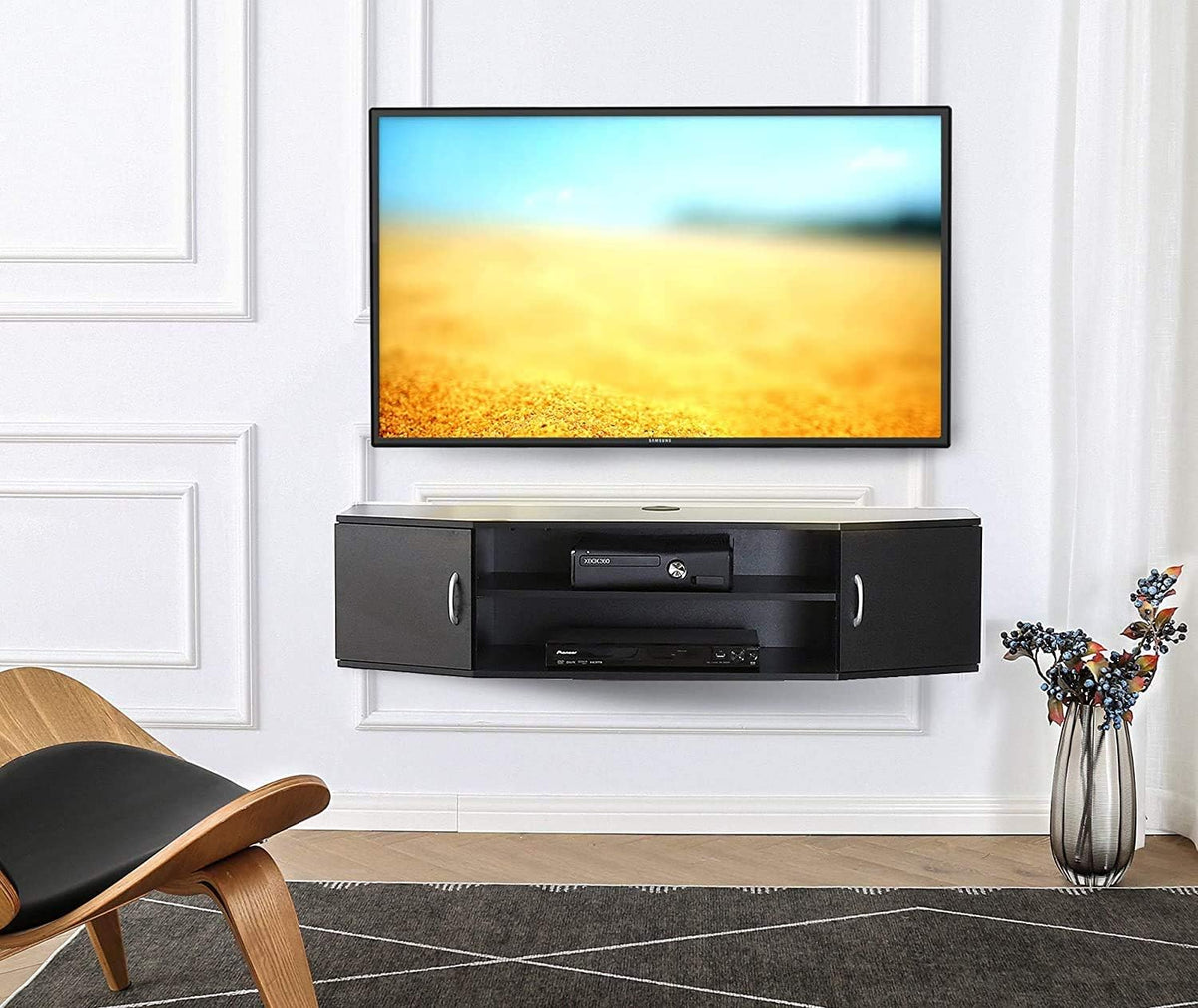 Black Floating TV Stand Wall Mounted Media Console W394842
