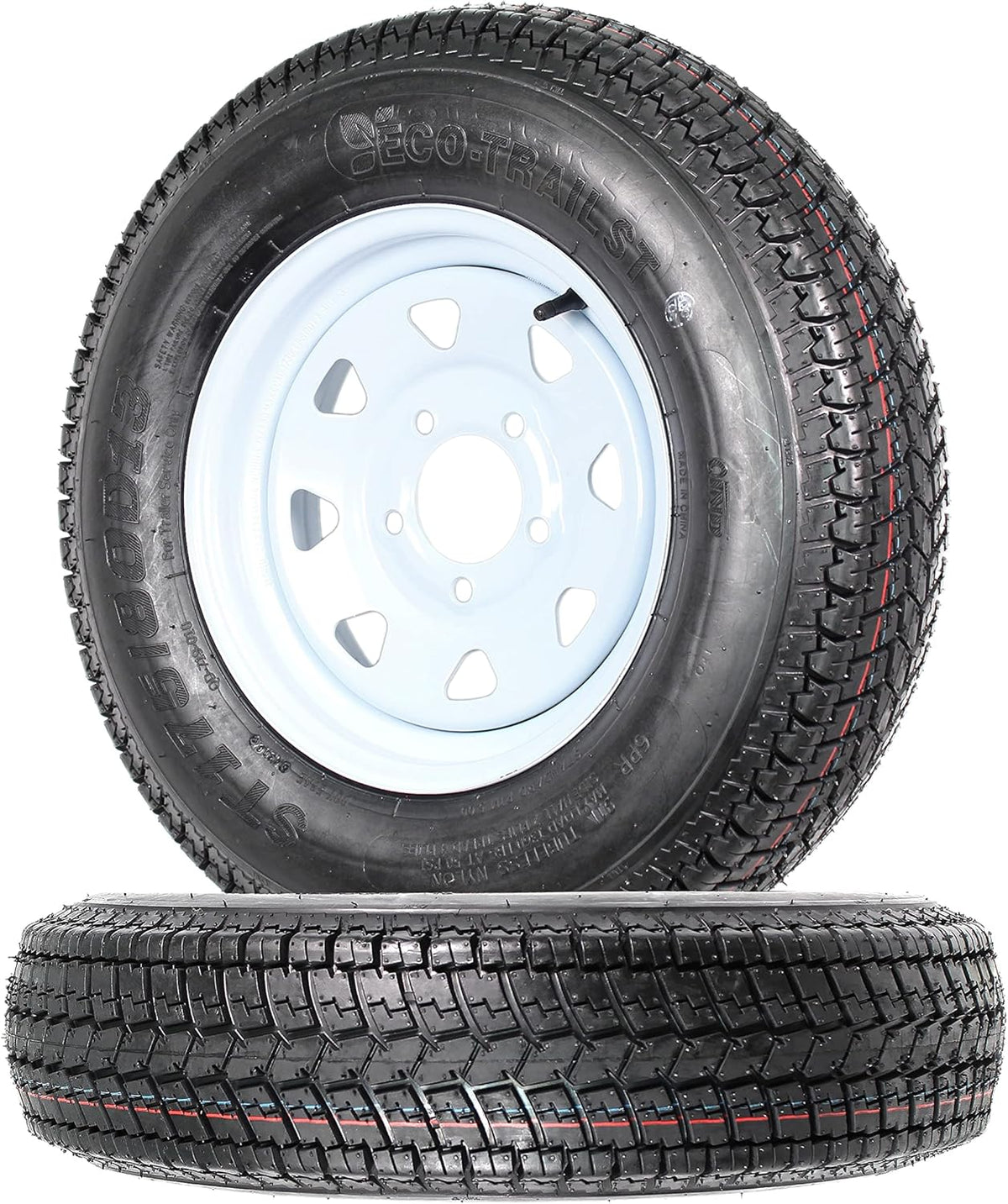 2-Pk Trailer Tire On Rim ST175/80D13 175/80 13 in. LRC 5 Hole White Spoke Wheel S790008