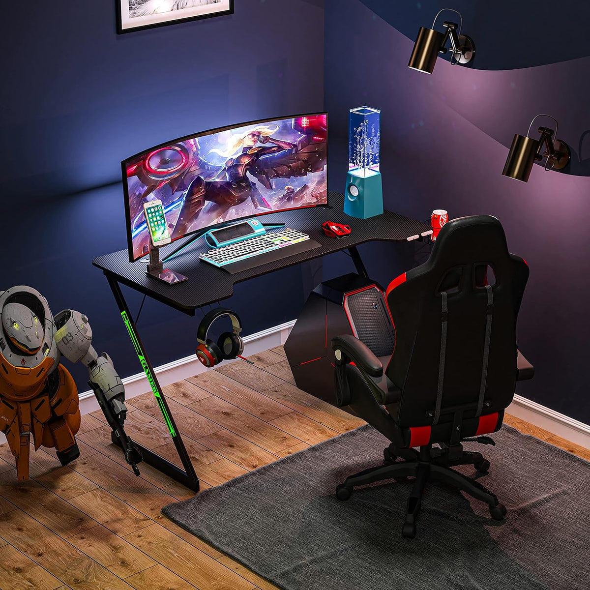 Black 47 inch Gaming Desk with Carbon Fiber Surface B734968