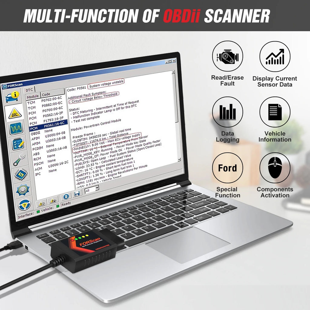 OBD2 Adapter OBDII Diagnostic Scanner via USB for Windows N4725