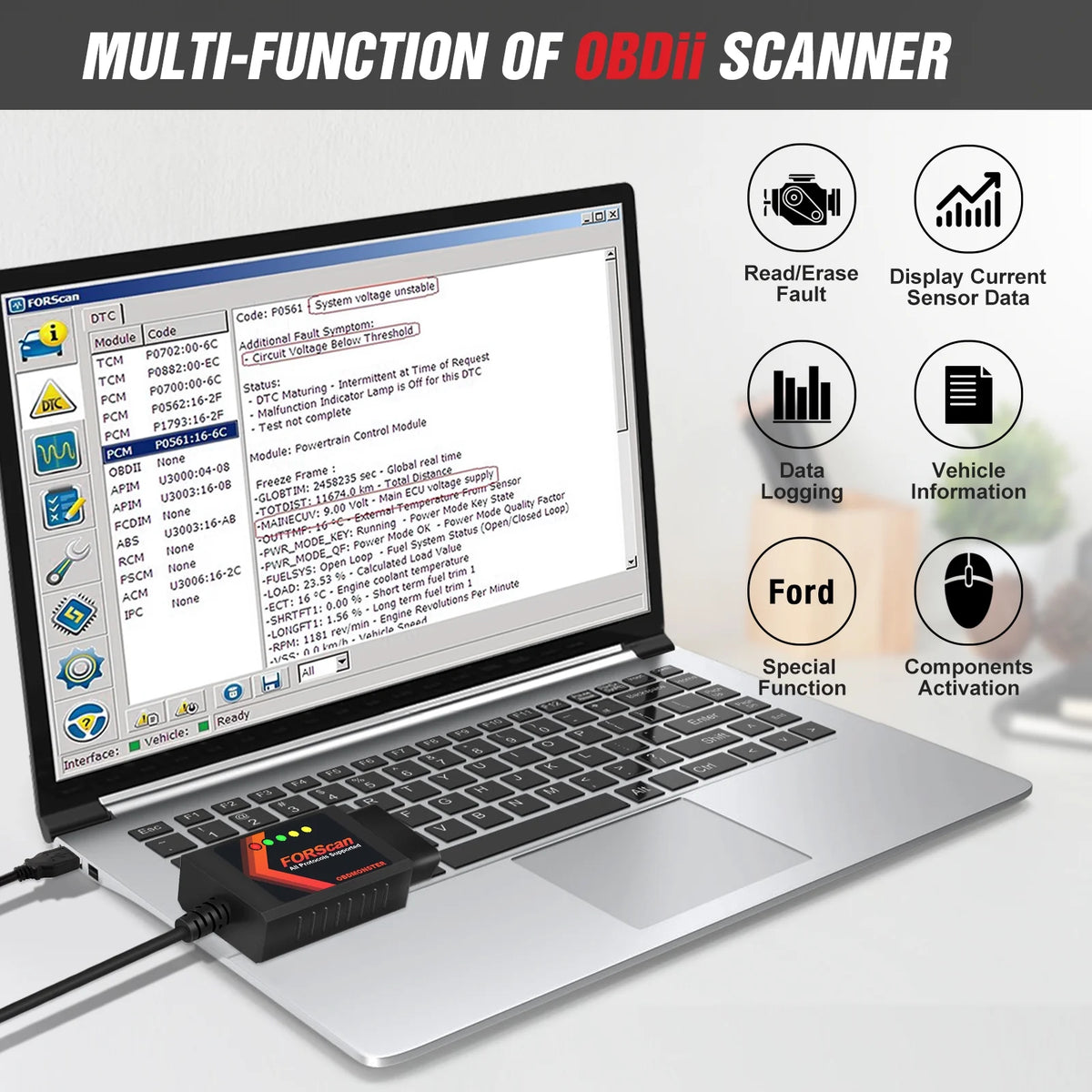 OBD2 Adapter OBDII Diagnostic Scanner via USB for Windows N4725