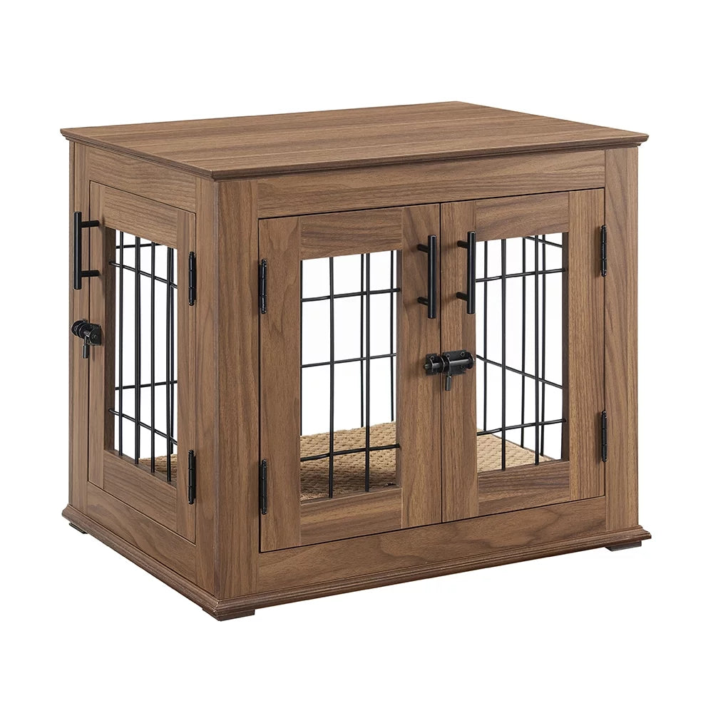 Wooden Double Doors Dog Crate with Pet Bed X36724