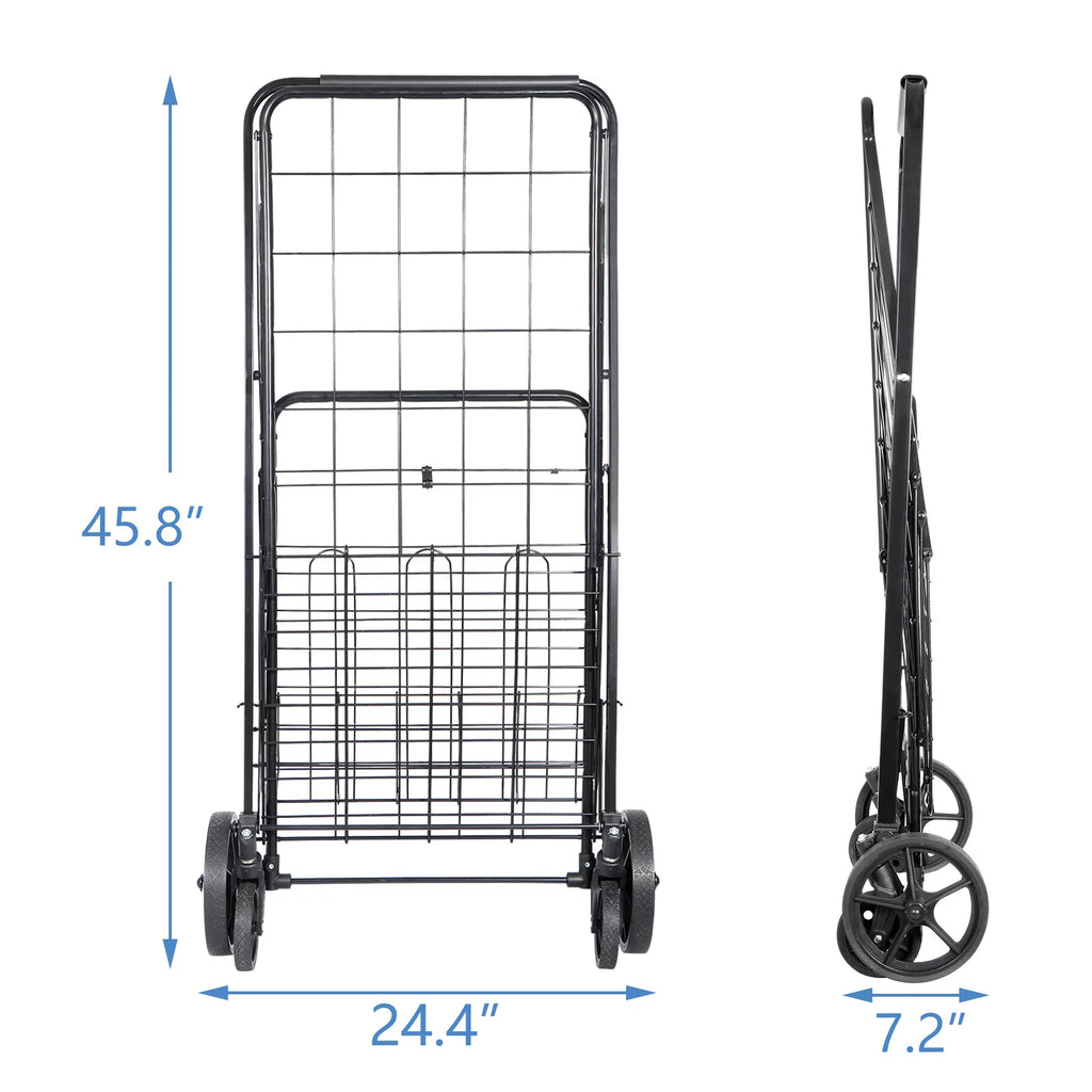Black Folding Utility Shopping Cart with Double Basket and Wheels S24030