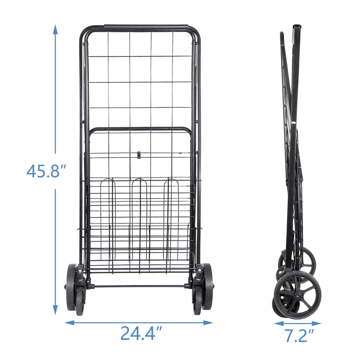 Black Folding Utility Shopping Cart with Double Basket and Wheels S24030