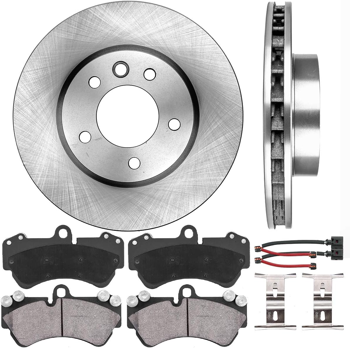 Premium OE 5 Lug Rotors + Ceramic Brake Pads + Sensors + Hardware T266209