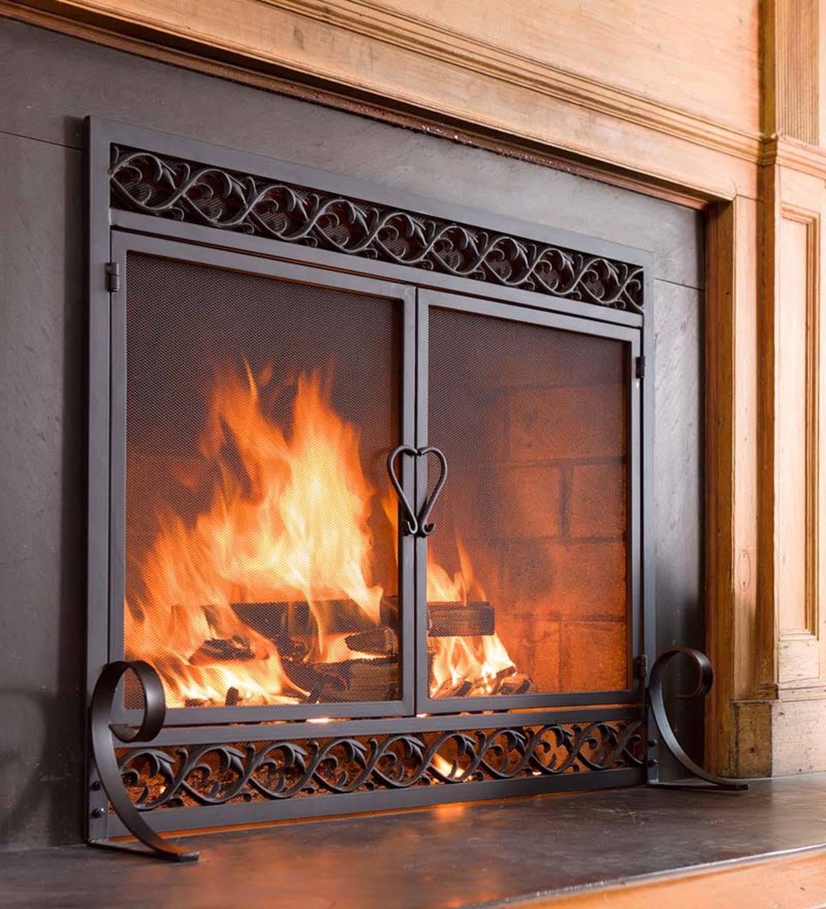 Cast Iron Fireplace Fire Screen with Doors F9692