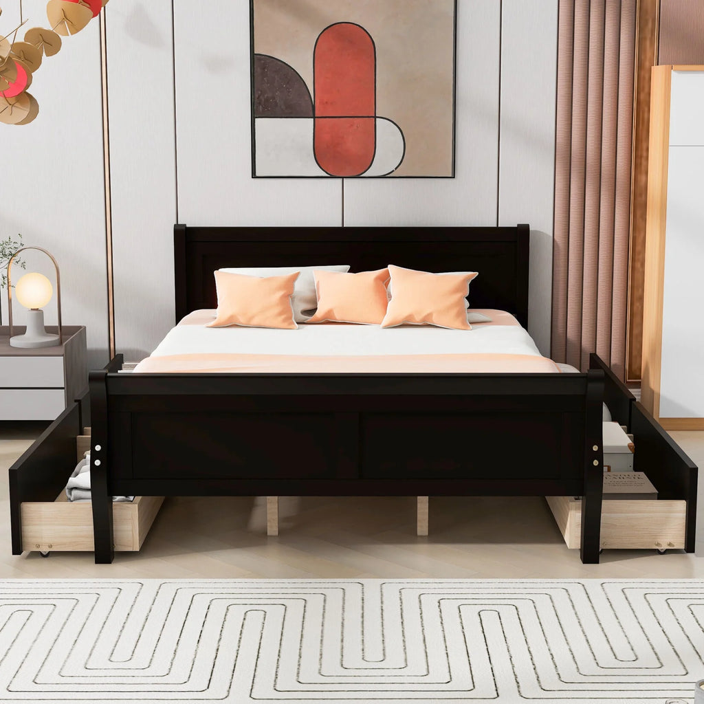 Queen Size Wood Platform Bed with 4 Drawers Y5346