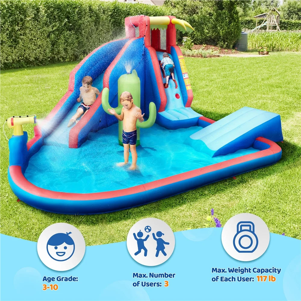 15.2′ L x 13.4′ W x 7.5′ H Inflatable Water Slide with Storage Bag & 520 W Blower H96615