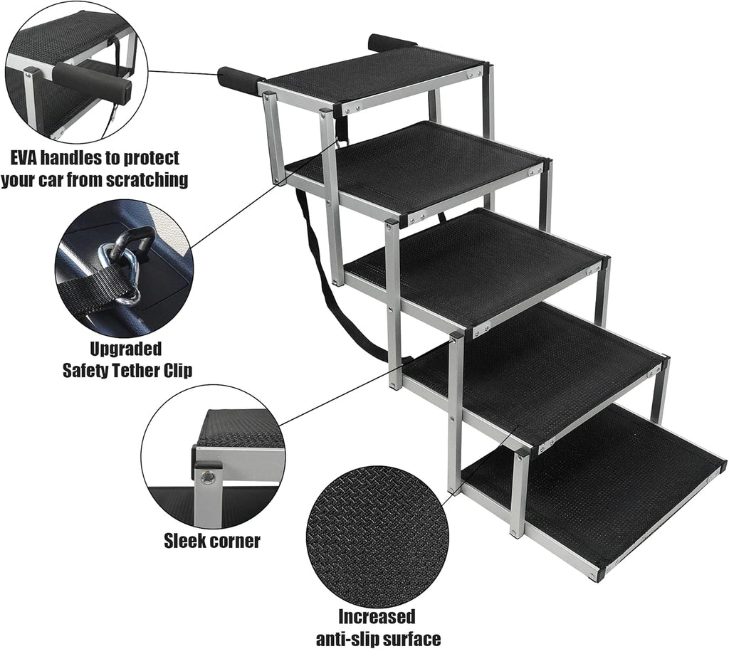Lightweight Aluminum Foldable Dog Steps with Nonslip Surface B78368