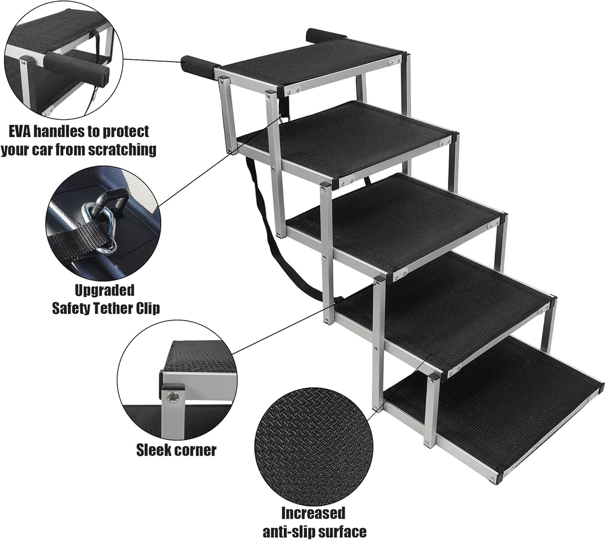 Lightweight Aluminum Foldable Dog Steps with Nonslip Surface B78368