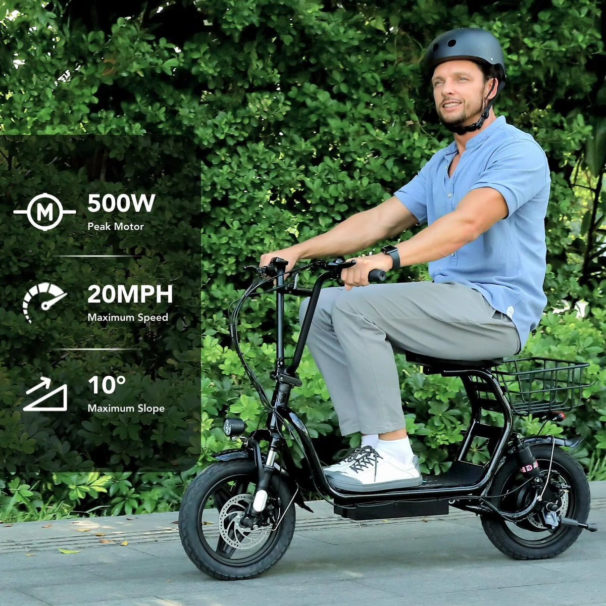 Black 500W Electric Scooter with Seat, 14" Tires, 20 MPH Max, 15 Miles Range U82575