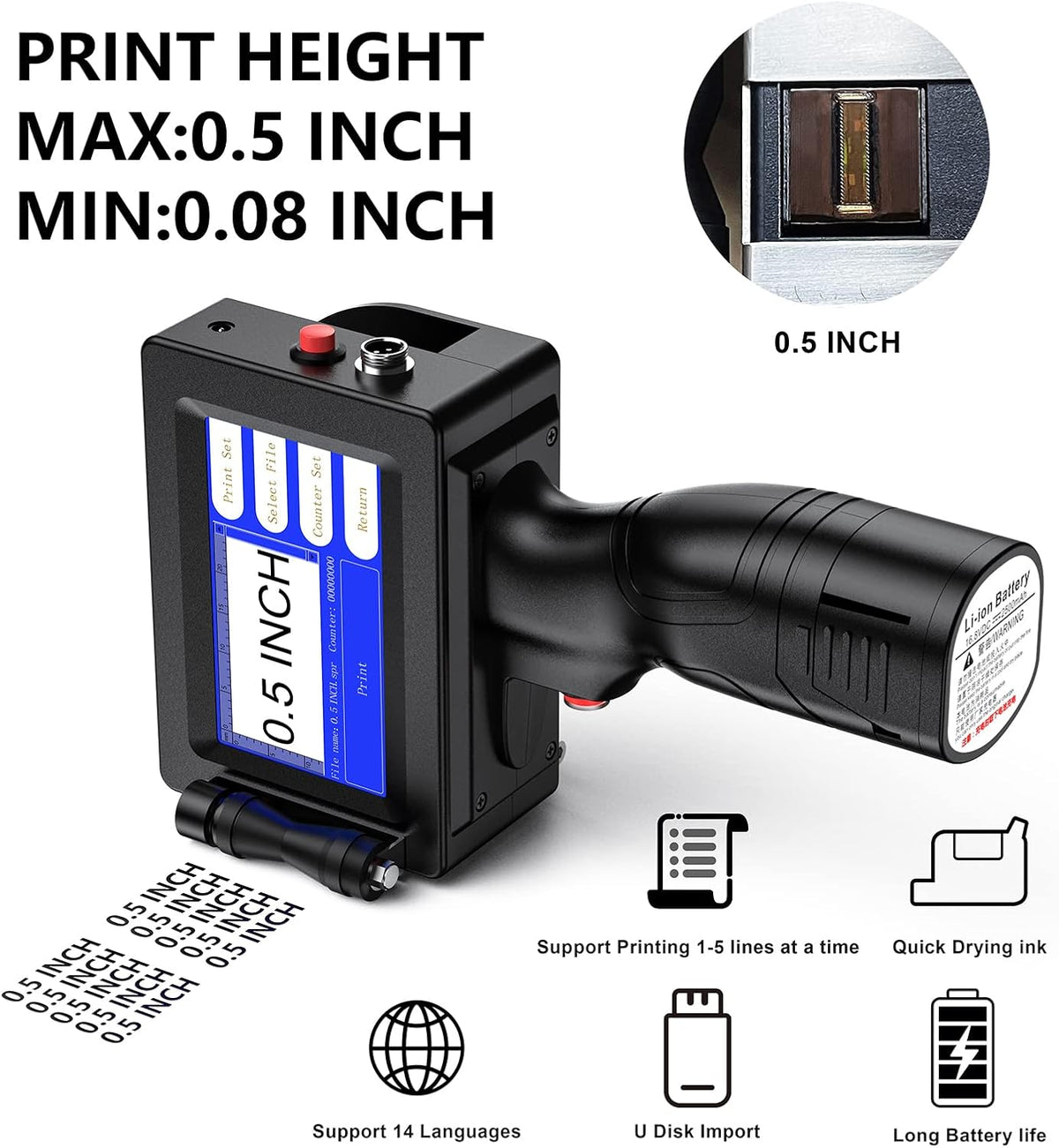 Handheld Inkjet Printer with 3.7 Inch Touch Screen H508