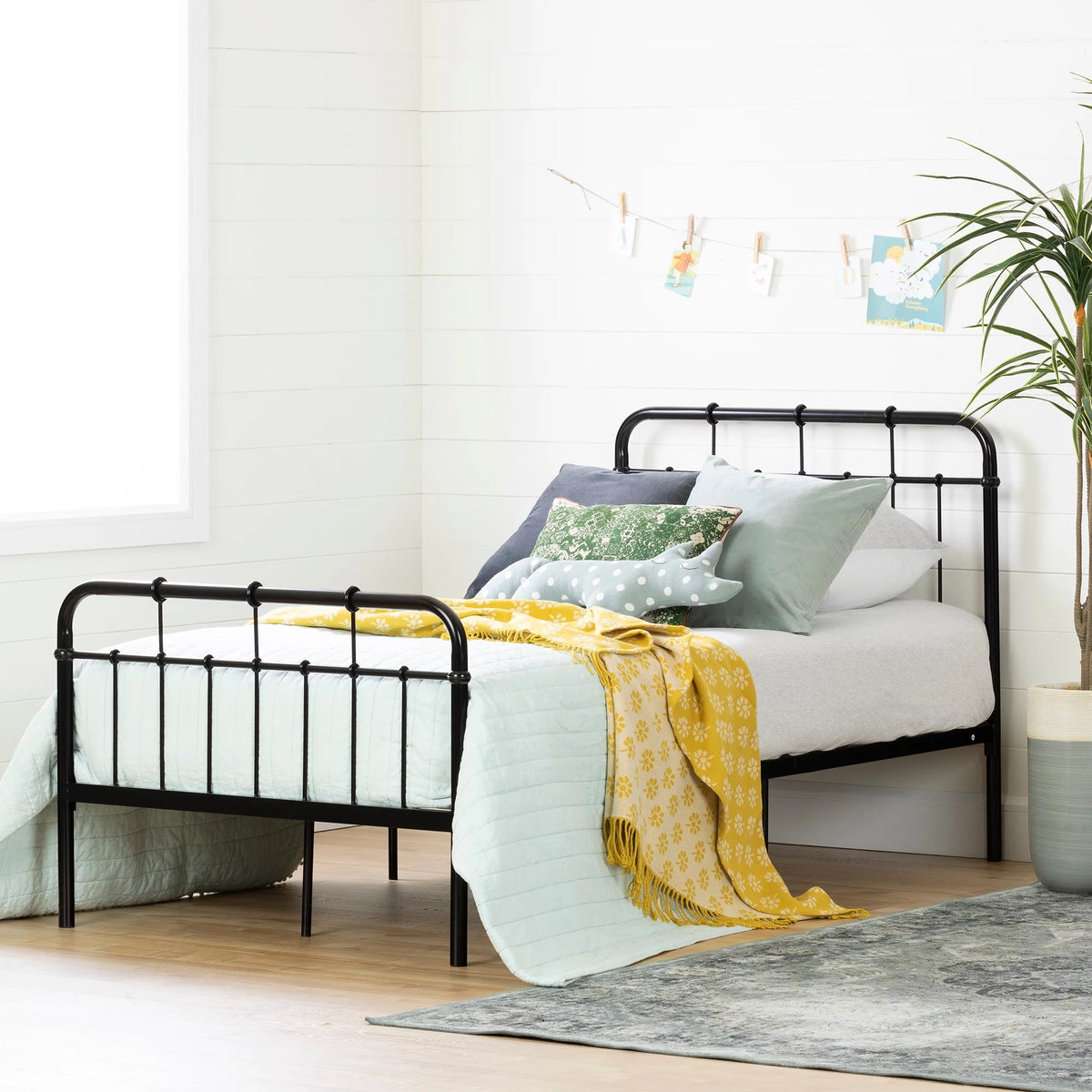 Black Metal Twin Complete Bed Y64068