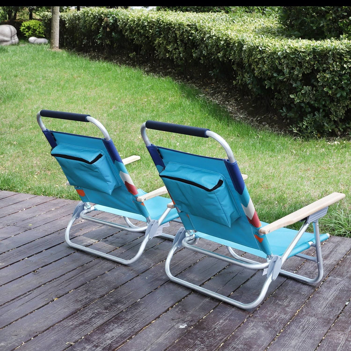 2-Piece Low Folding Adjustable Beach Chairs with Cooler Bag O349
