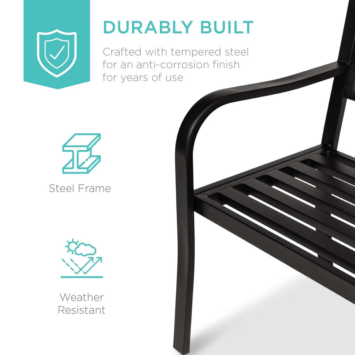 Black Steel Patio Bench with Pullout Middle Table P4414