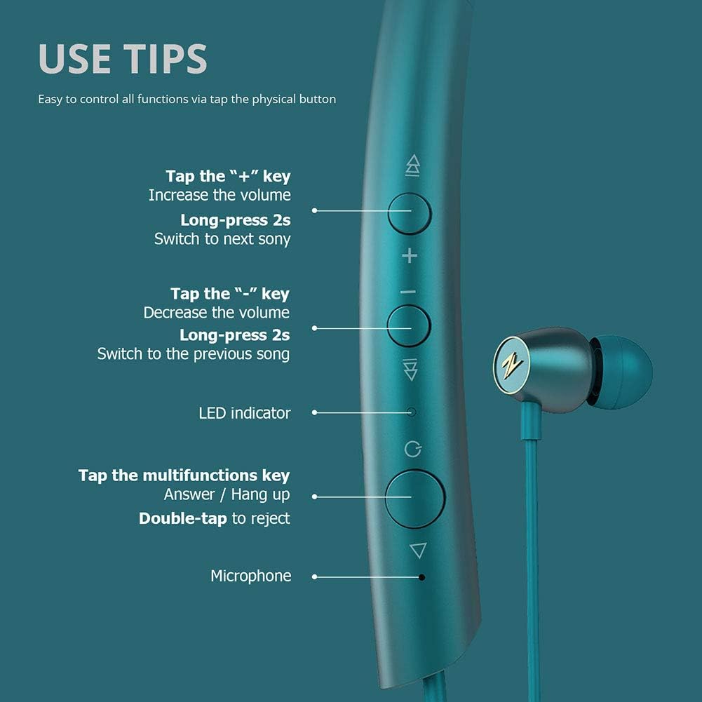 Wireless Bluetooth Headphones Neckbands with Magnetic Earbuds, Green, Pack of 2 Z33335