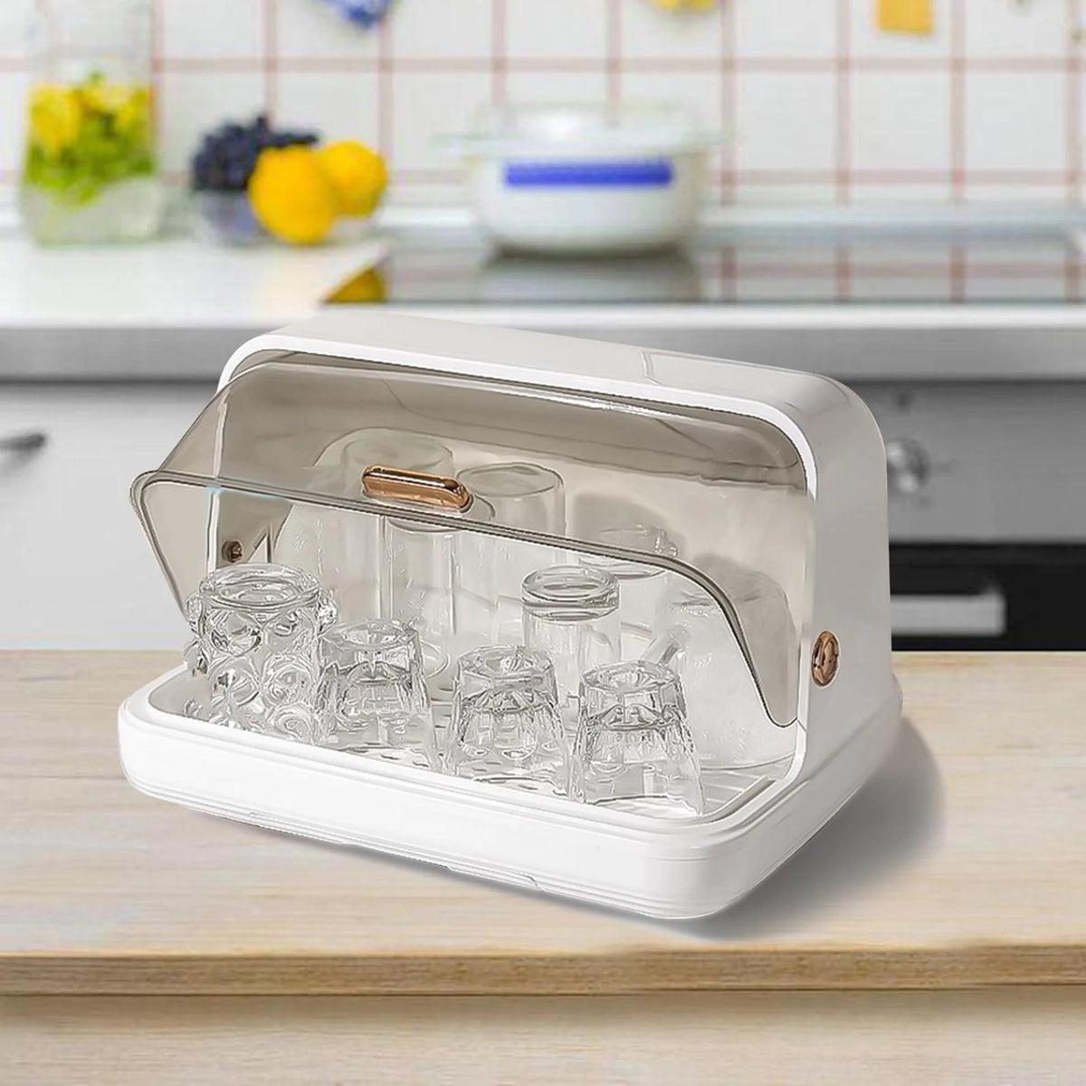 White Dustproof Baby Bottle Drying Rack with Drainer and Lid H37480