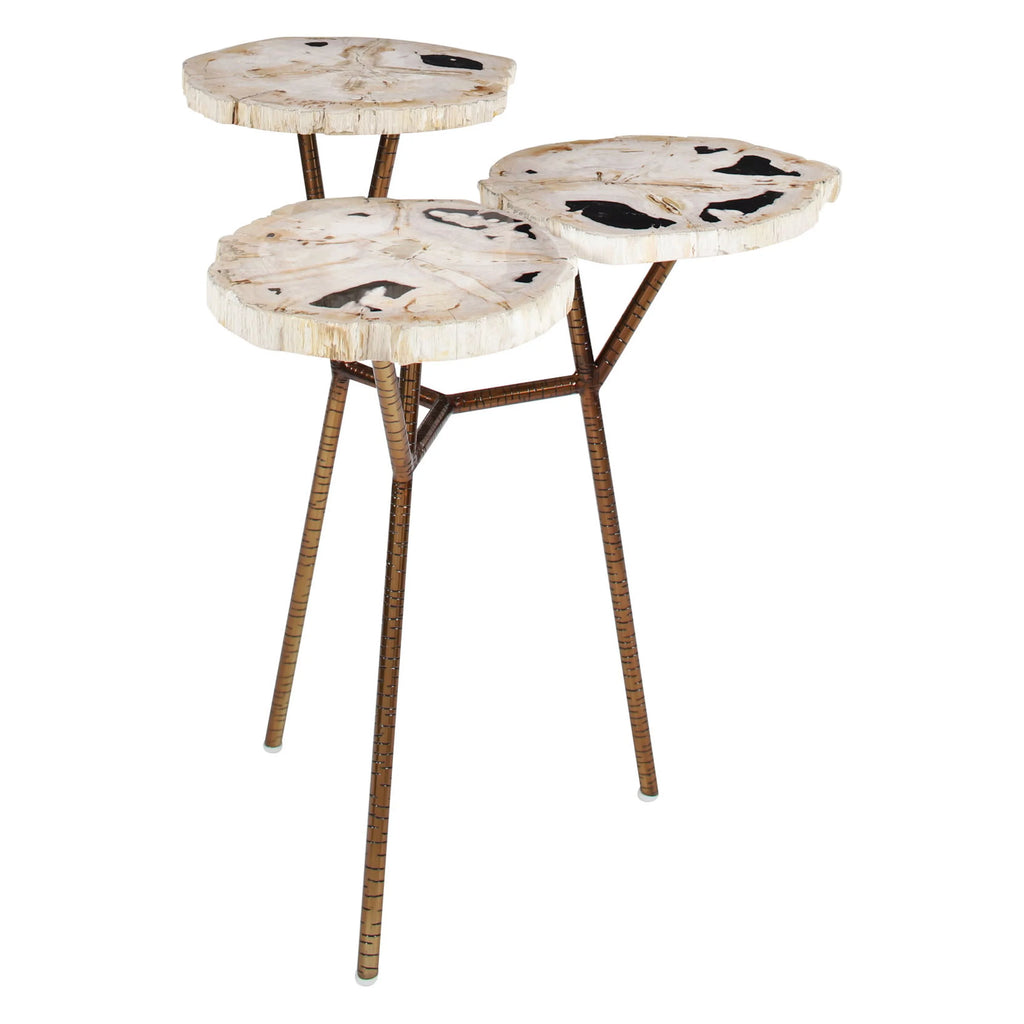 Bronze Petrified Stone 3 Tier Accent Table with Gold Base X5863