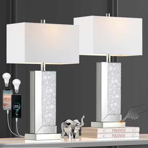 White Fabric Shade Table Lamp Set of 2 V209