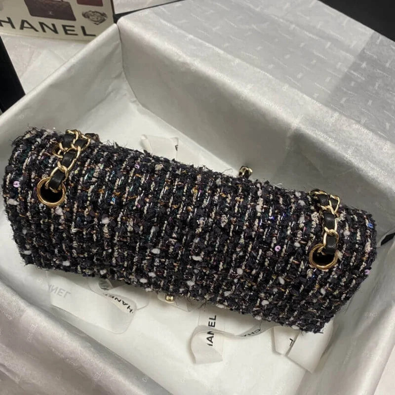 Navy Blue Multicolor Glittered Tweed Bag A347