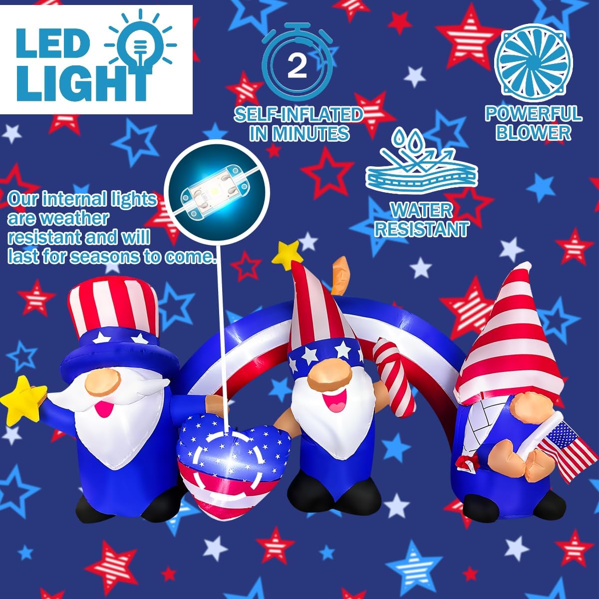 7 FT Inflatable 3 Gnomes with Archway Decorations C8497
