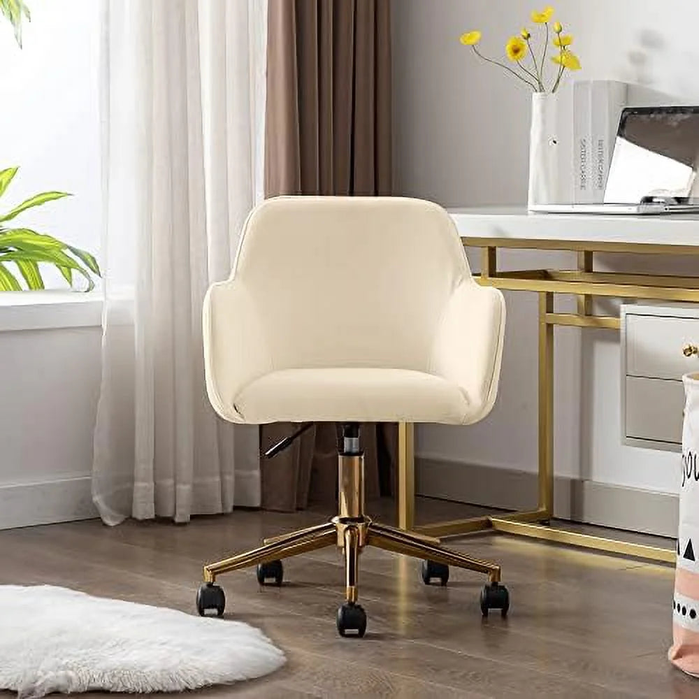 Velvet Desk Chair with Woven Backrest and Gold Base H6816
